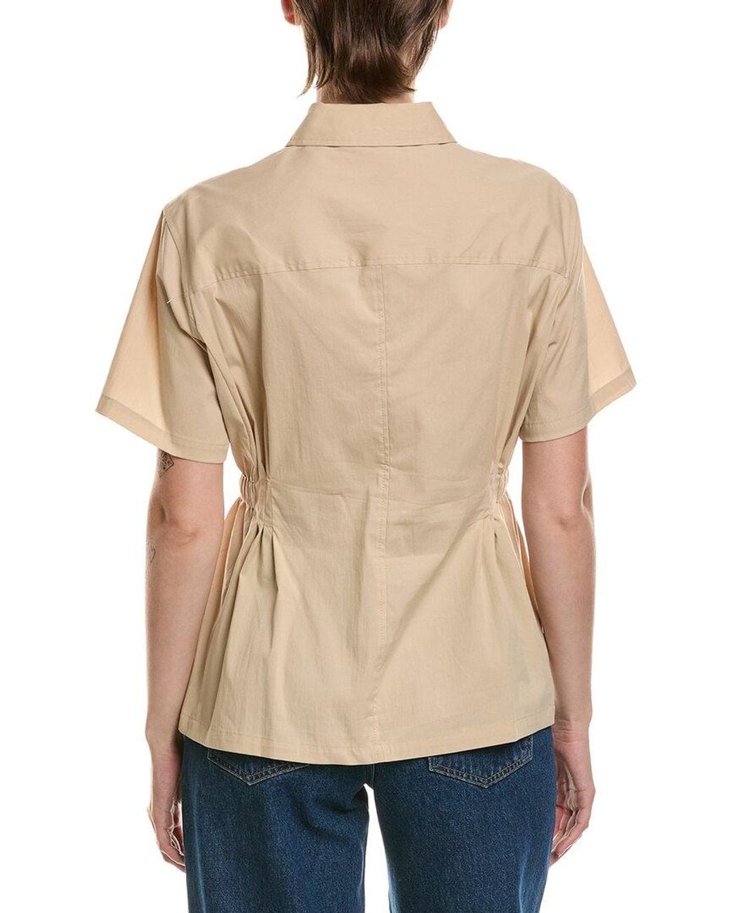 Anne Klein Natural Pleated Waist Button-Up Shirt