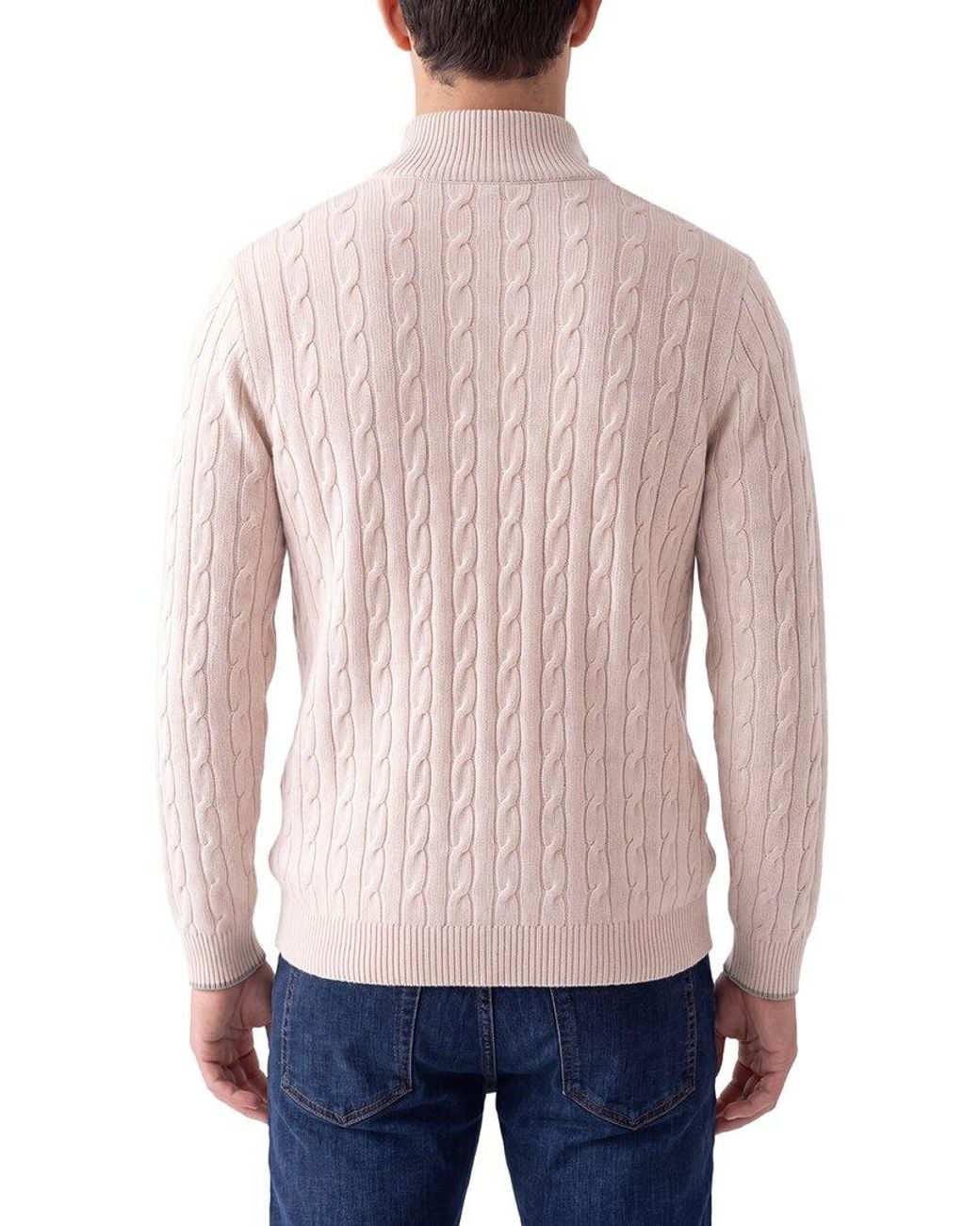 N.Peal Cashmere Blue Albemarle Cable Cashmere 1/2-Zip Sweater for men