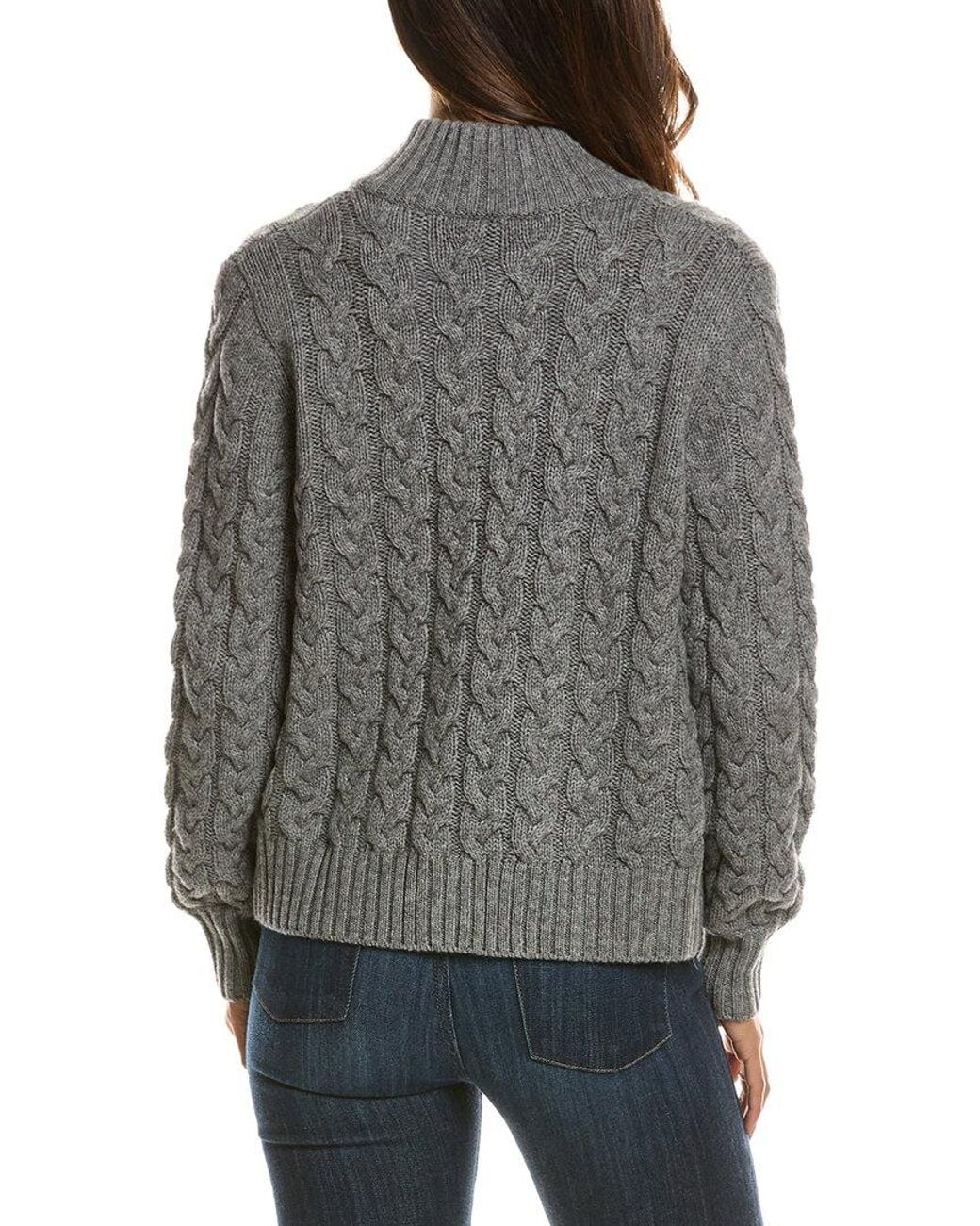 Forte Gray Cable Zip Mock Neck 100% Cashmere Cardigan