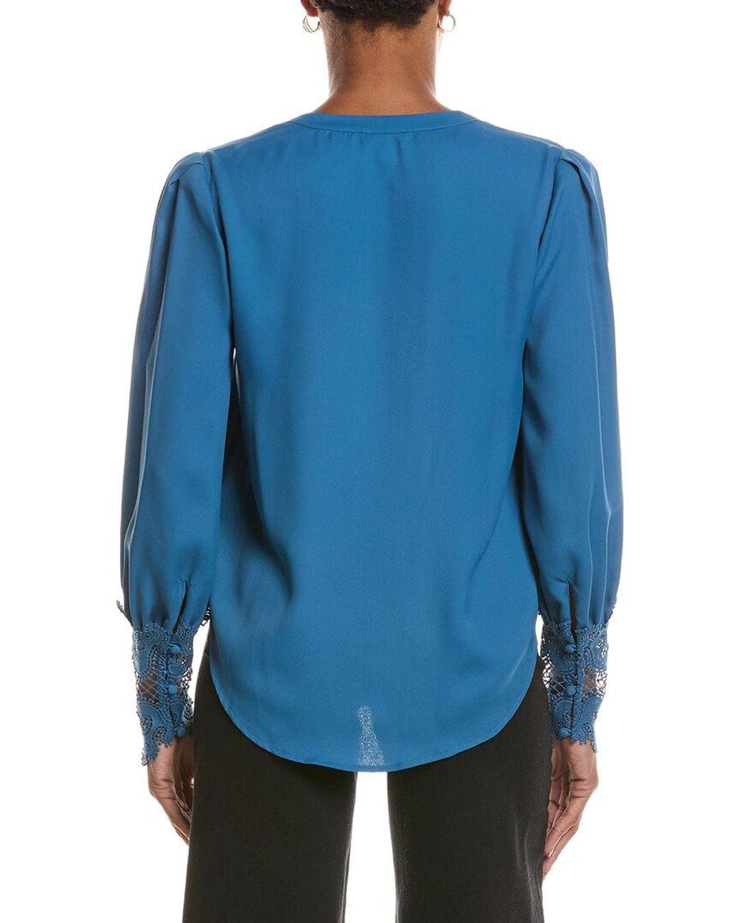 L'Agence Blue Ava Lace Cuff Blouse