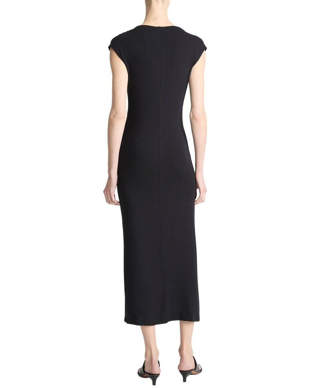 Vince Black Cap Sleeve Draped Cowl Neck Dress