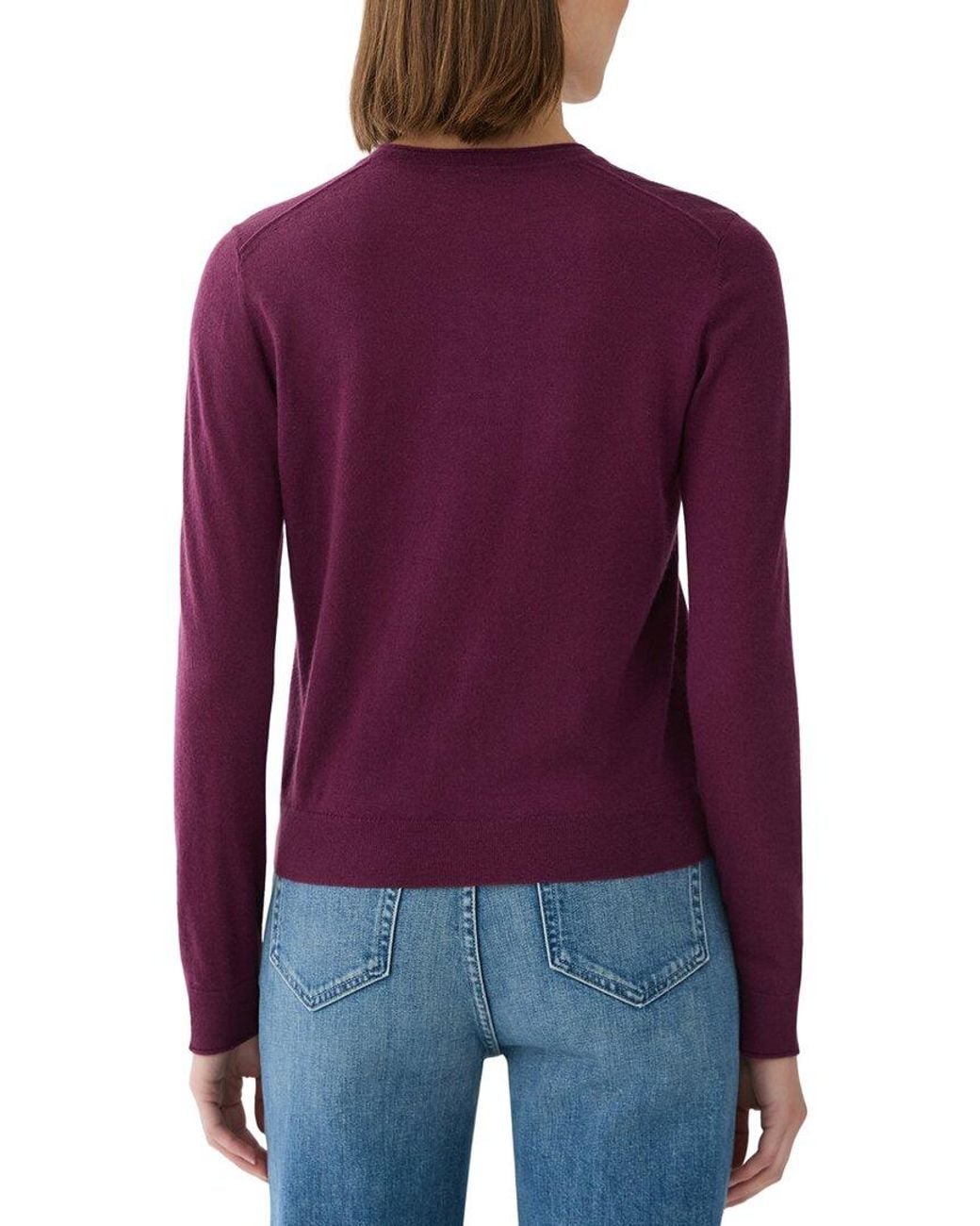 Lafayette 148 New York Purple Crewneck Button Front 100% Cashmere Cardigan