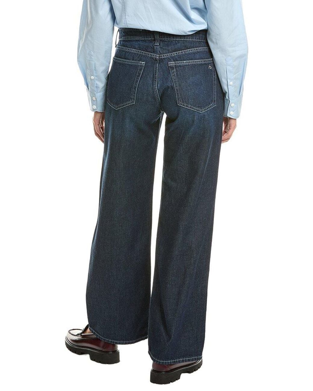 Rag & Bone Blue Lori Low-Rise Full Length Wide Leg Jean