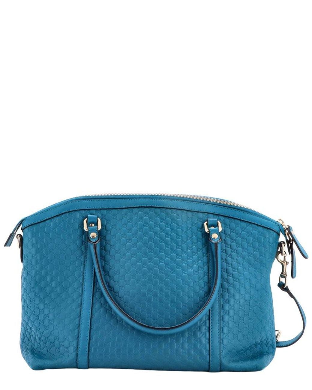 Gucci Blue Microssima Leather Britt Convertible Dome Satchel Medium (Authentic Pre-Loved)