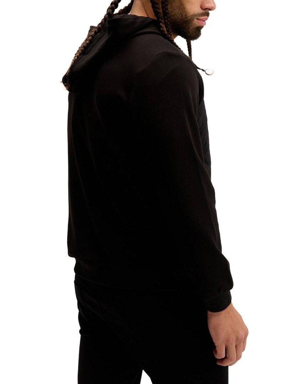 Ron Tomson Black Mixed-Media Zippered Hooded Jacket for men