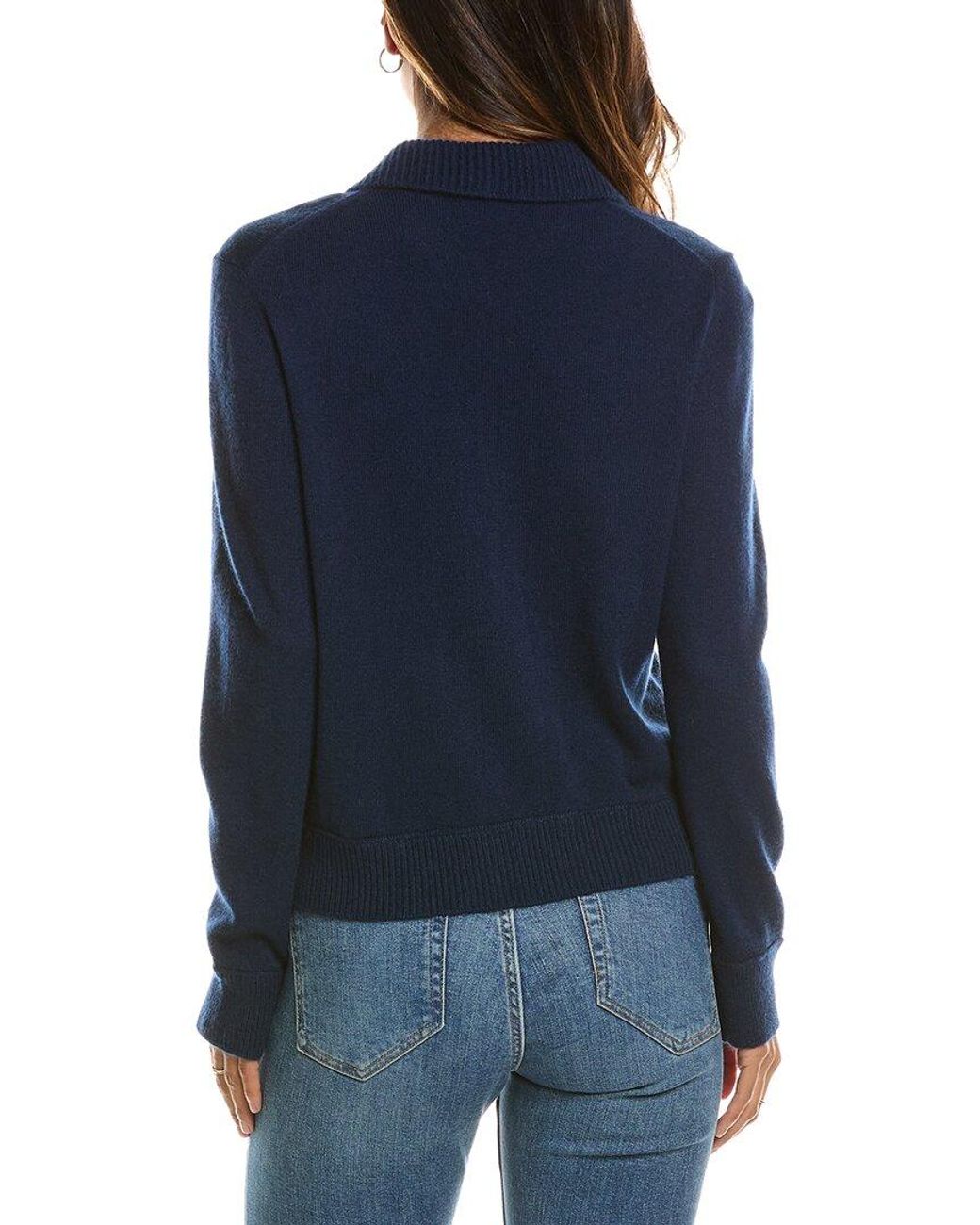 Forte Blue Rib Trim Wool & Cashmere-blend Polo Cardigan