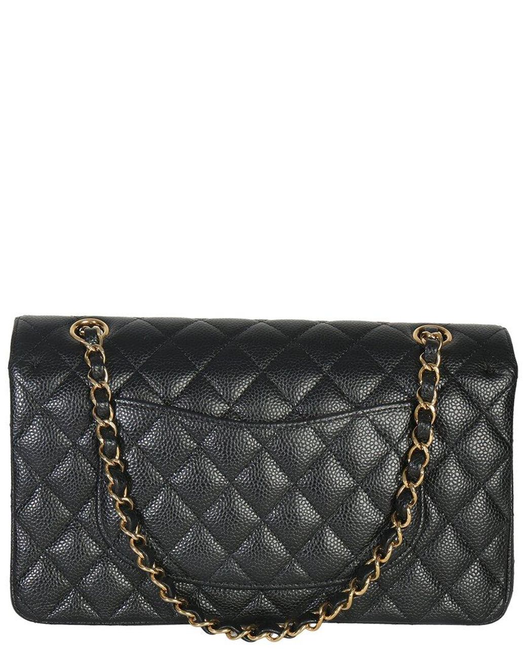 Chanel Black Leather Quilted Caviar Medium Classic Double Flap Bag (Authentic Pre-Loved)