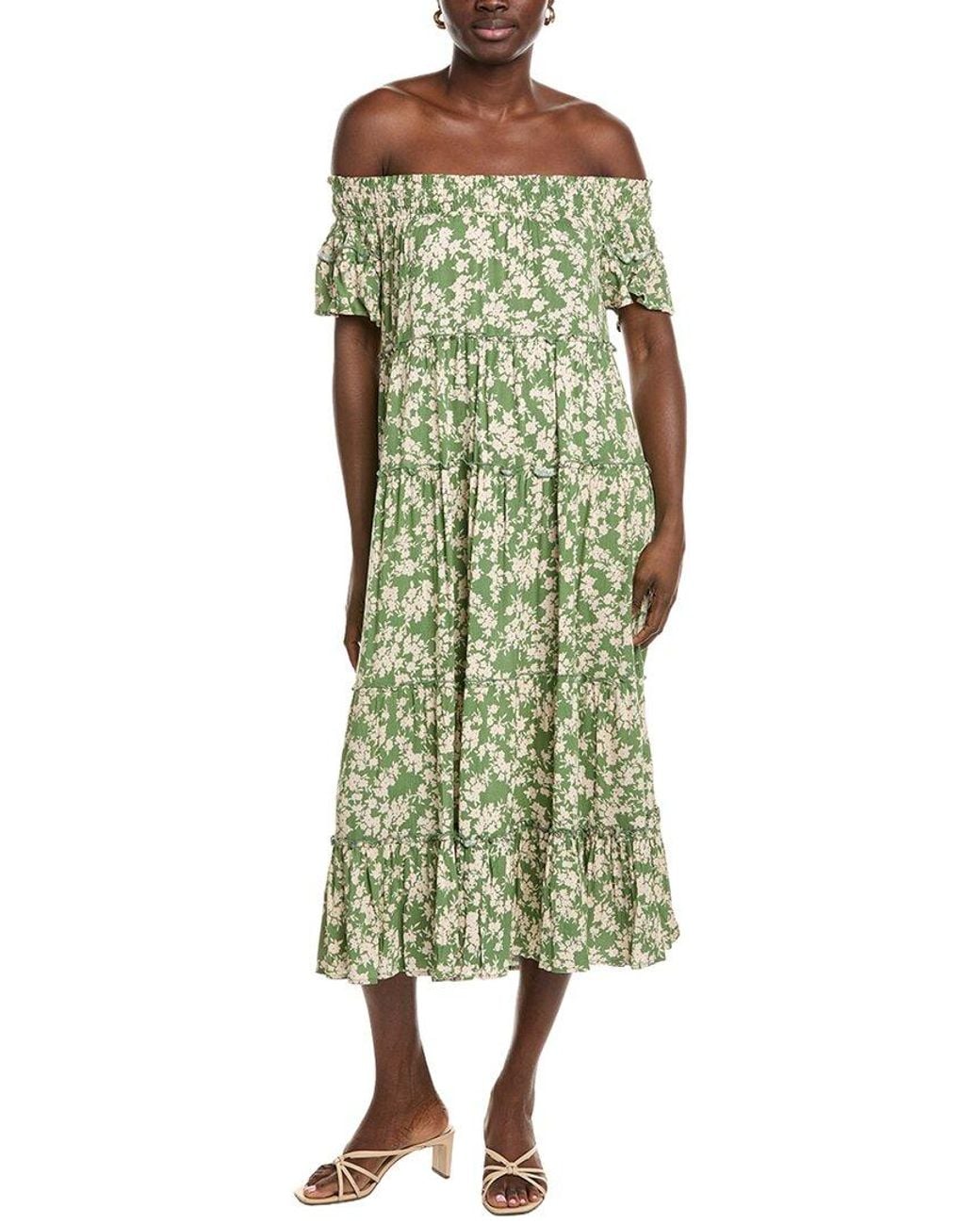 Marion Green Printed Floral Midi Dress