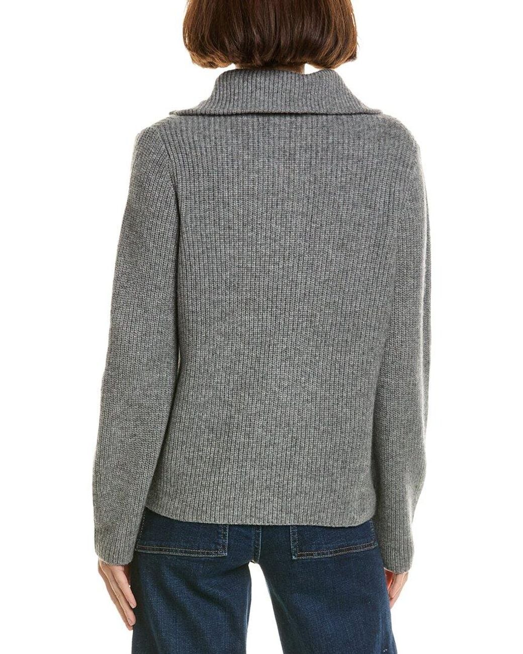 InCashmere Gray Zip Polo Box Stitch Wool & Cashmere-Blend Pullover