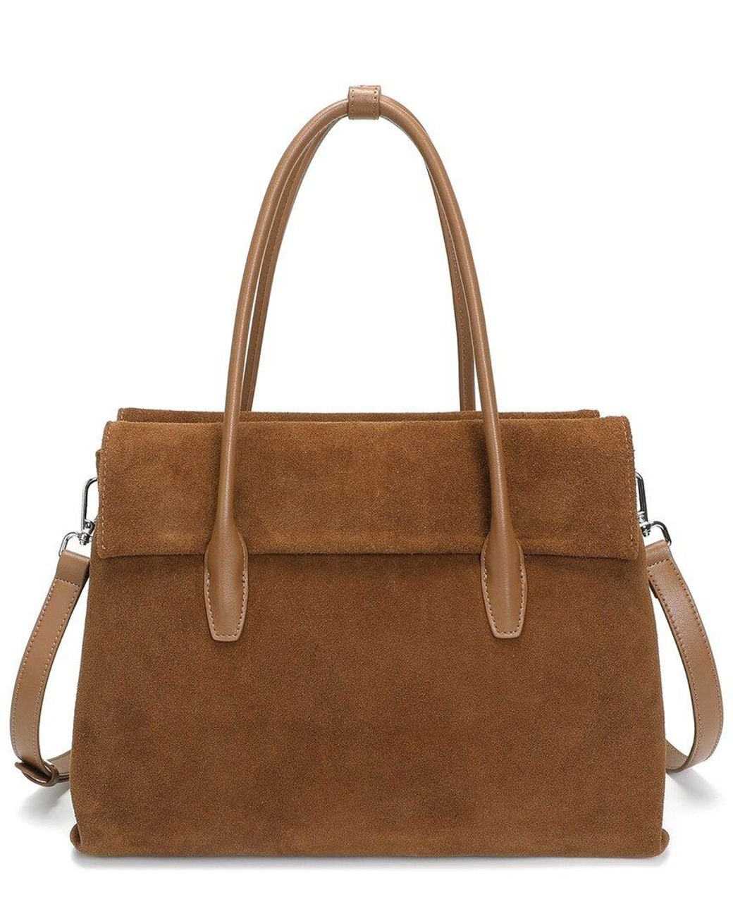 Tiffany & Fred Paris Brown Suede Foldover Tote