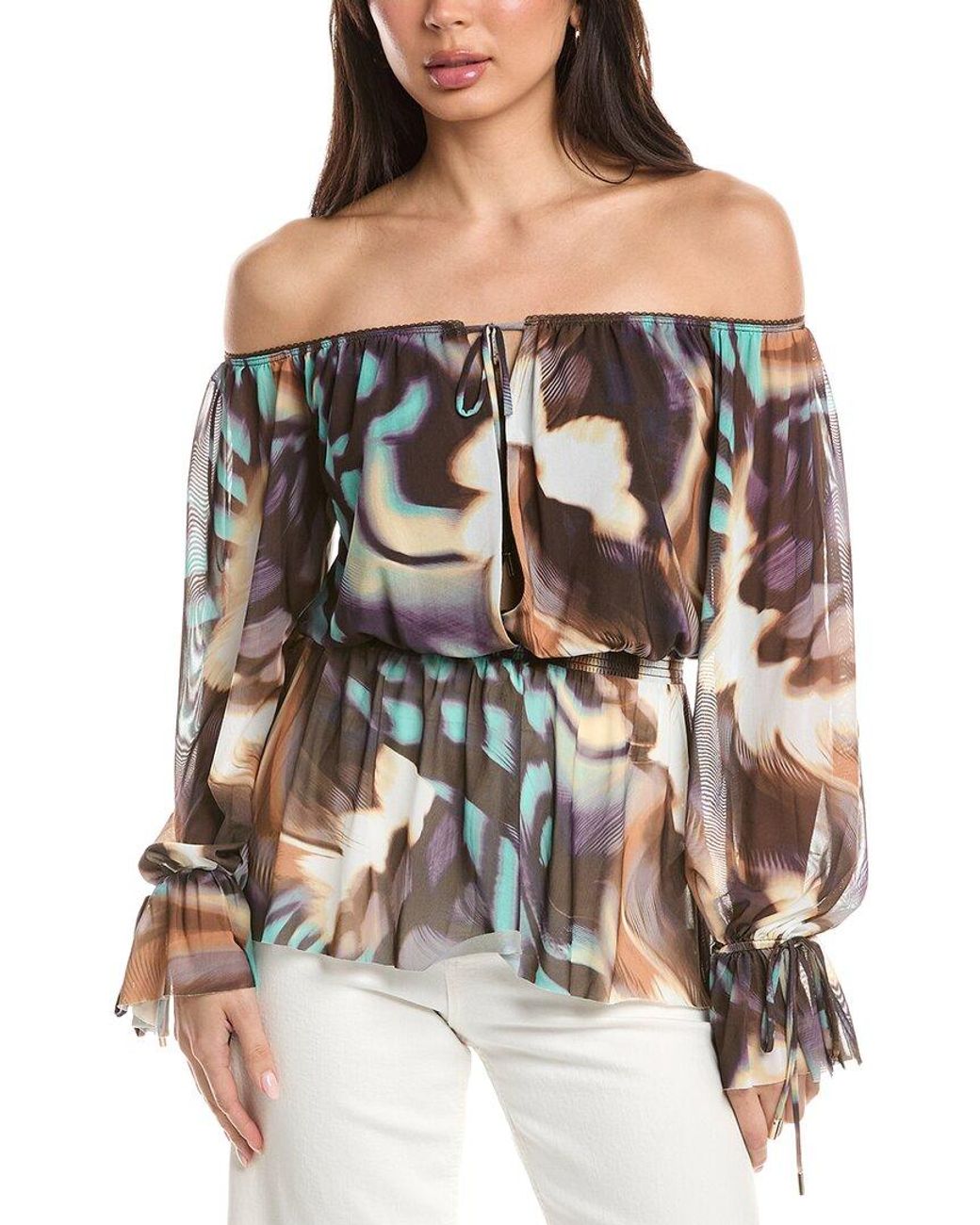 AFRM Brown Gordon Off-The-Shoulder Tunic Top