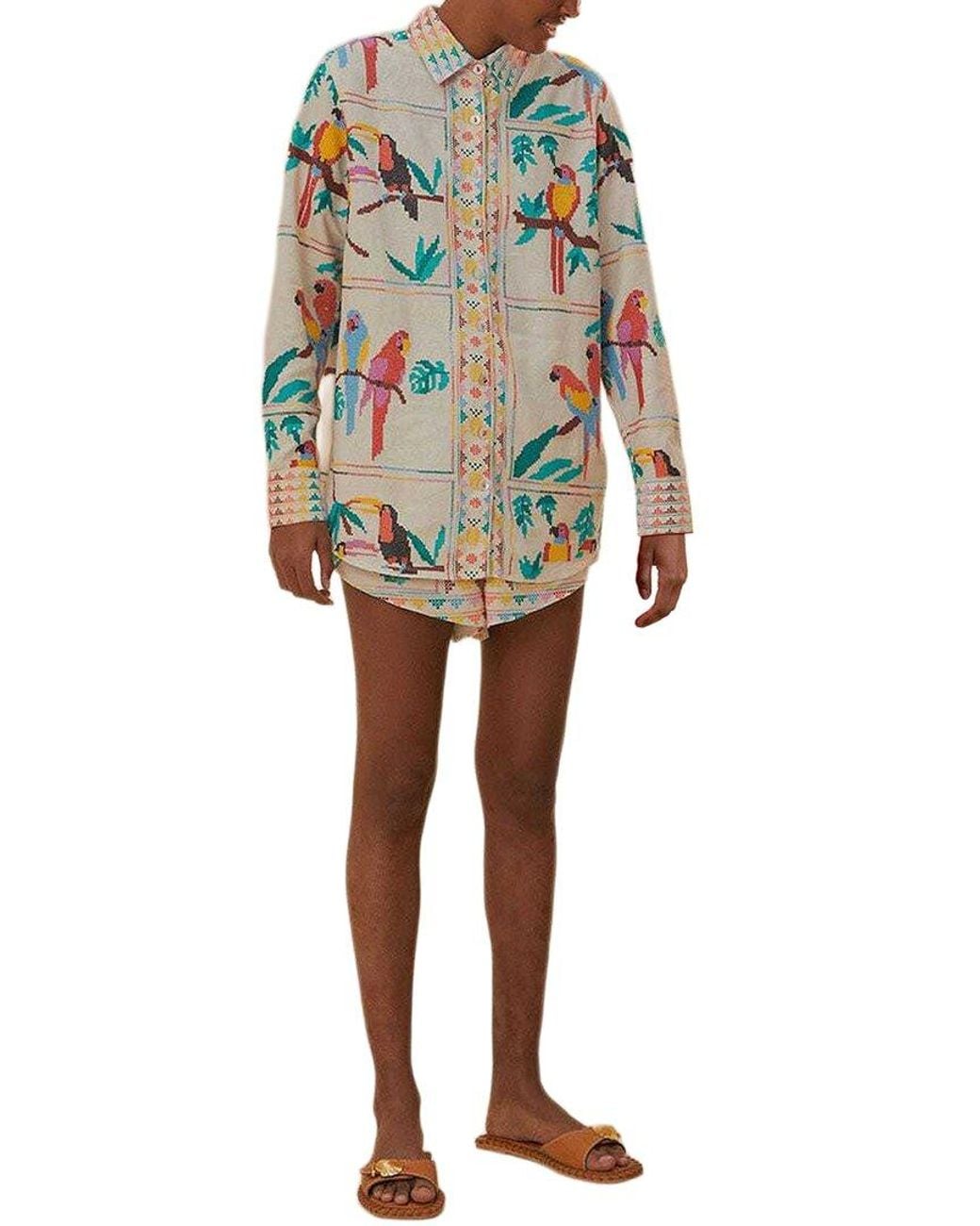 Farm Rio Multicolor Linen-Blend- Short