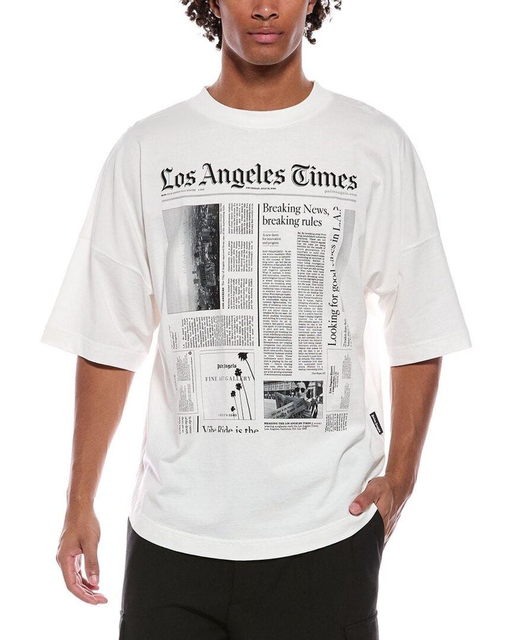 Palm Angels White Paxlatimes News Over T-Shirt for men