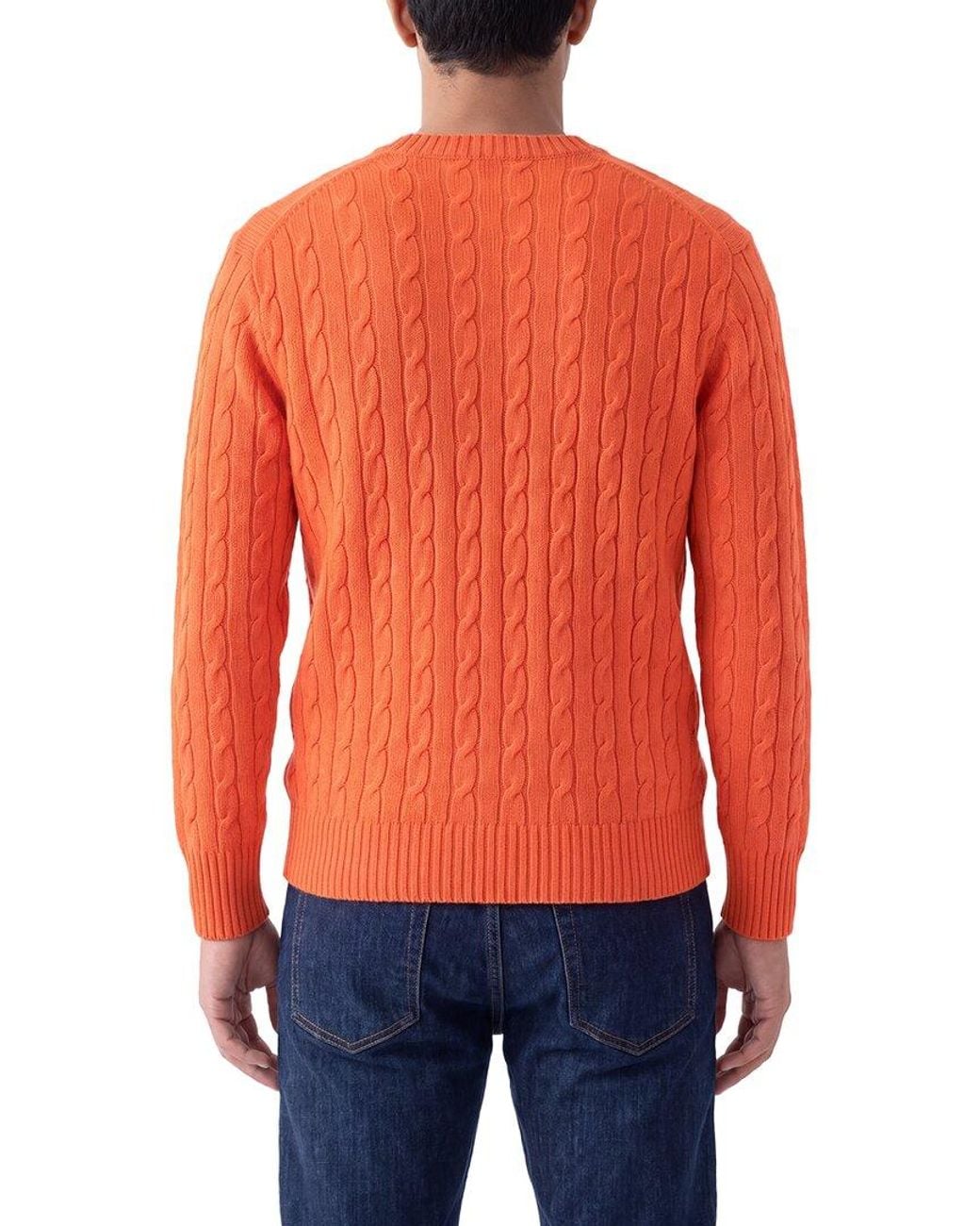 N.Peal Cashmere Red Thames Cable Cashmere Round Neck Sweater for men