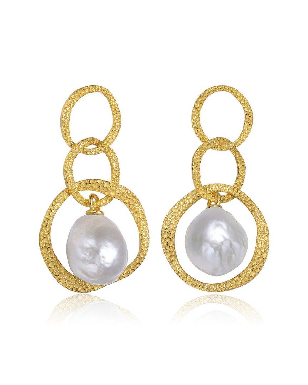 Rachel Glauber Metallic 14k Over Silver 11-10mm Pearl Earrings