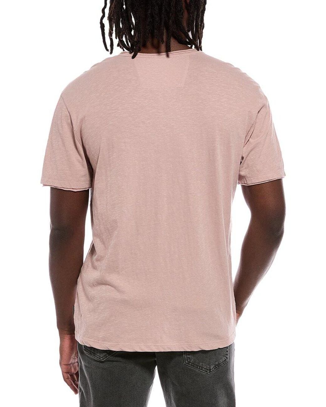 John Varvatos Pink Miles Slub V-Neck Shirt for men