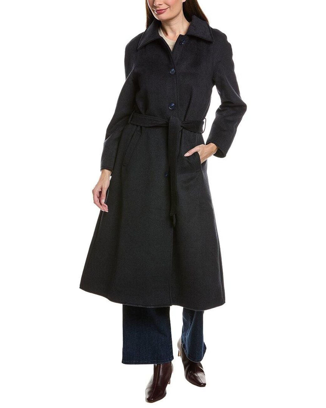 Pascale La Mode Black Trench Wool-Blend Long Coat