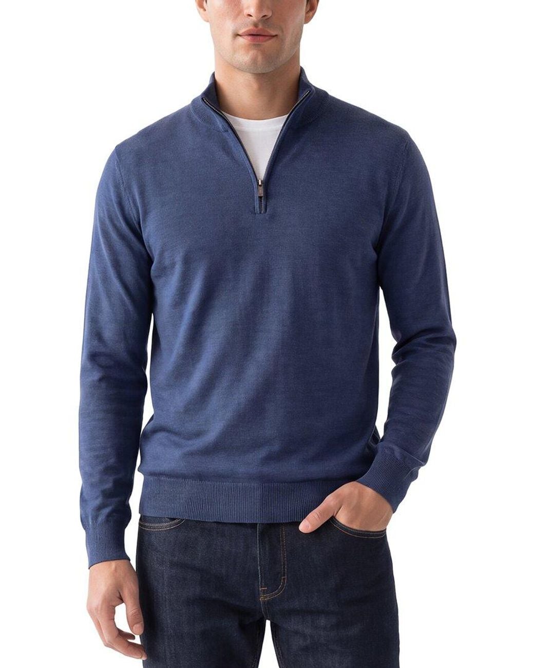 Raffi Blue Jersey 1/4-Zip Mock Neck Sweater for men