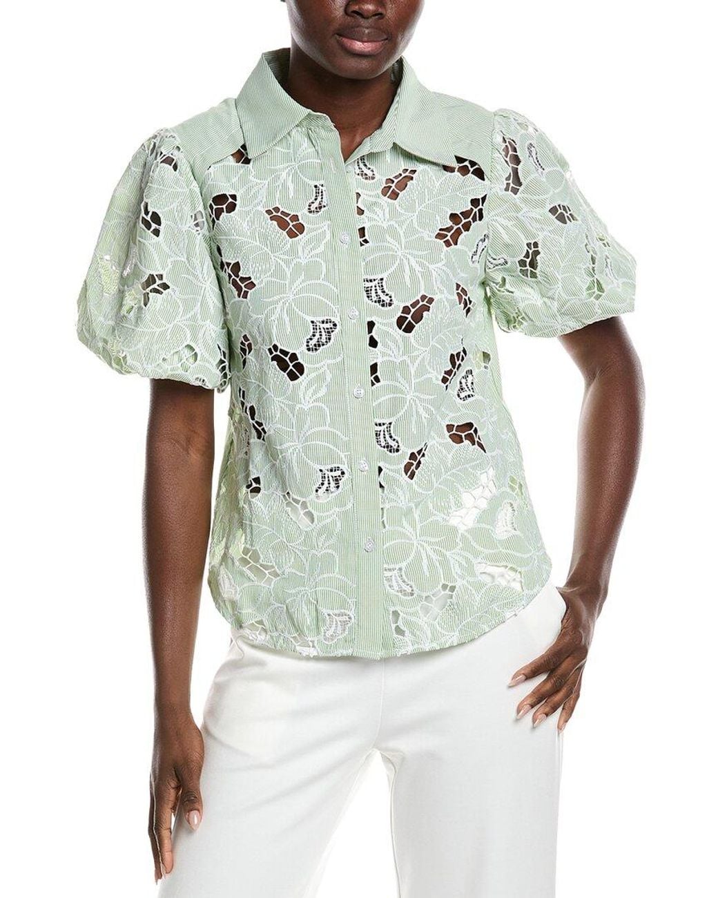 Gracia Gray Lace Cutwork Shirt