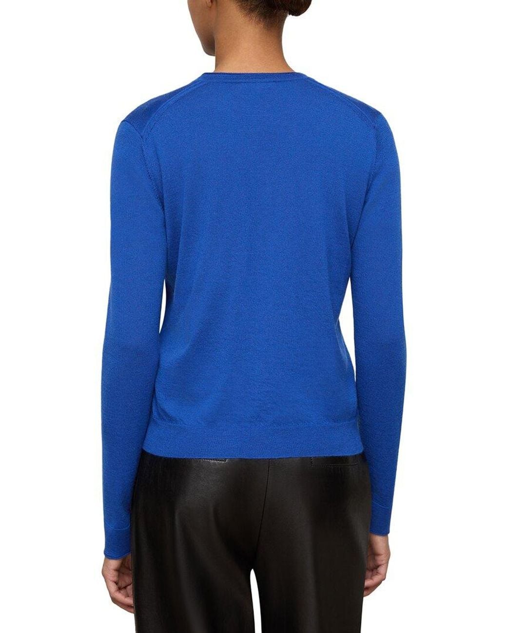 Lafayette 148 New York Blue Crewneck Button Front 100% Cashmere Cardigan
