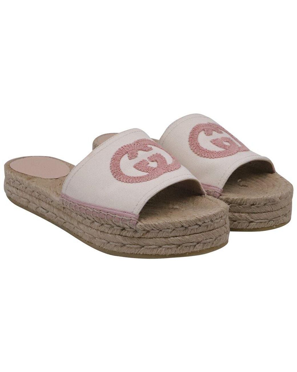 Gucci Gray Canvas Interlocking G Logo-Embroidered Espadrille Platform Sandal (Authentic Pre-Loved)