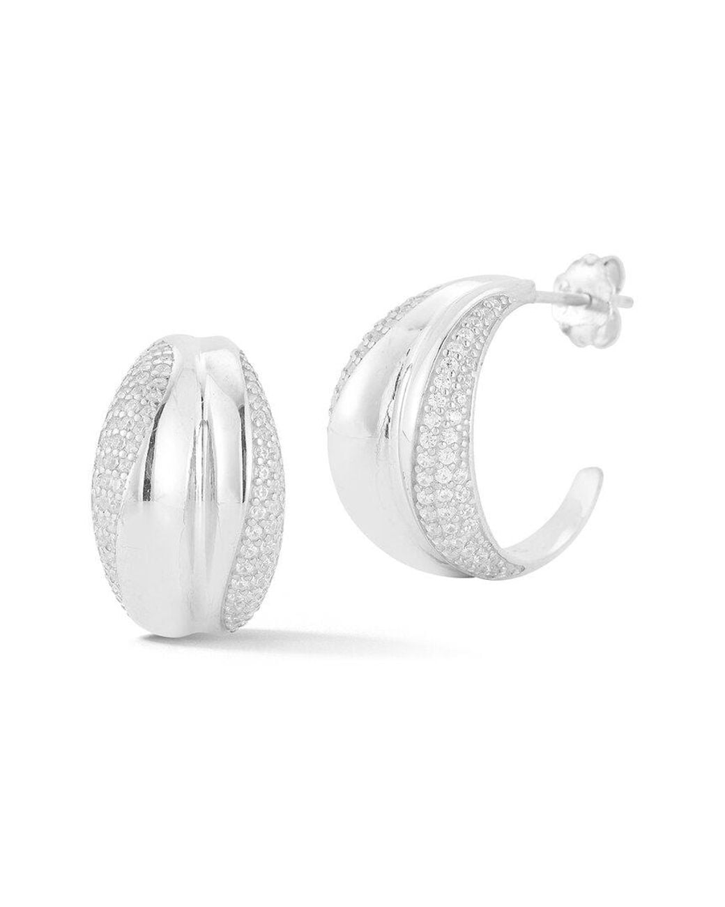 Sphera Milano White Silver Cz Pave Concave Hoops