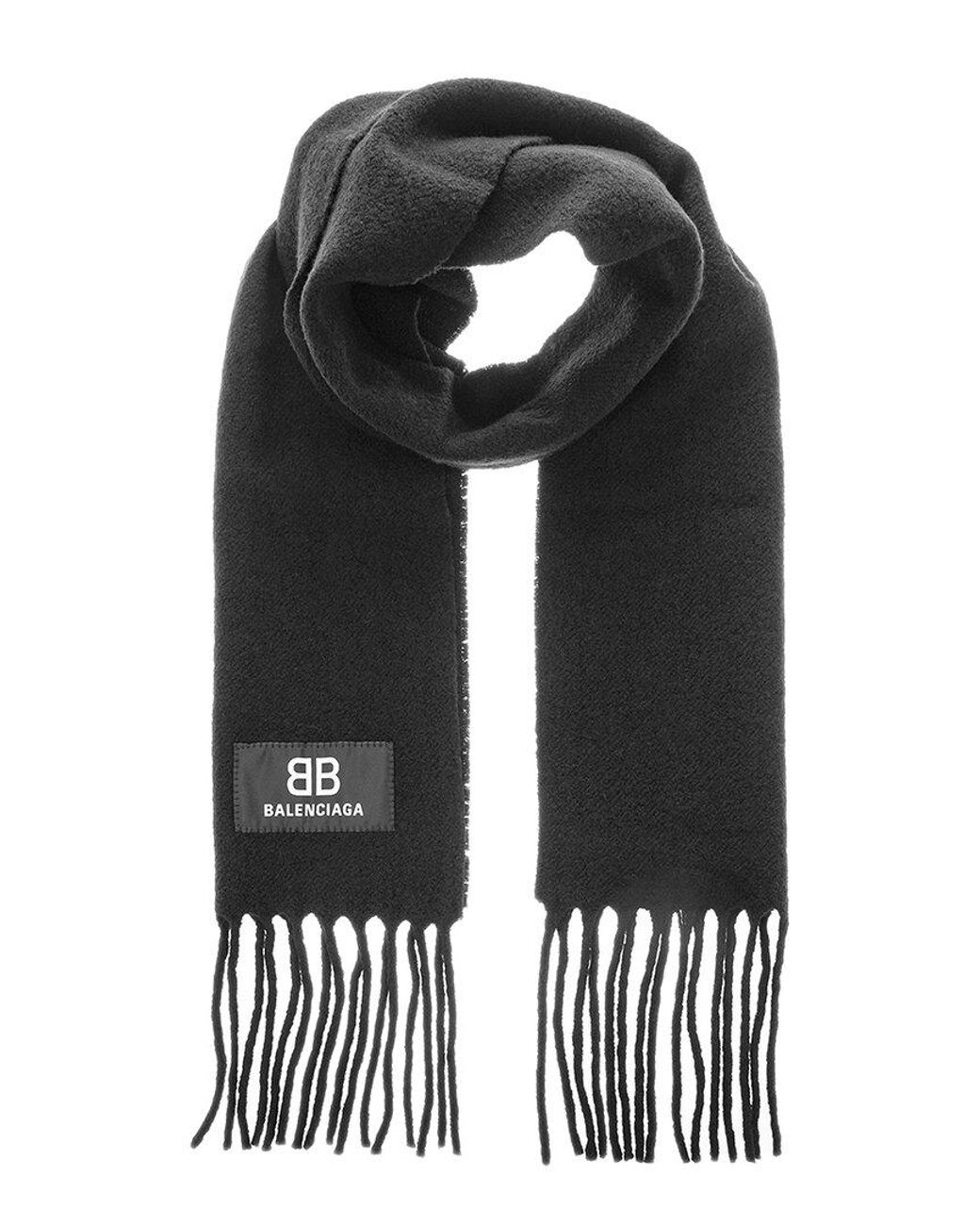 Balenciaga Fringe Wool-blend Scarf in Black | Lyst