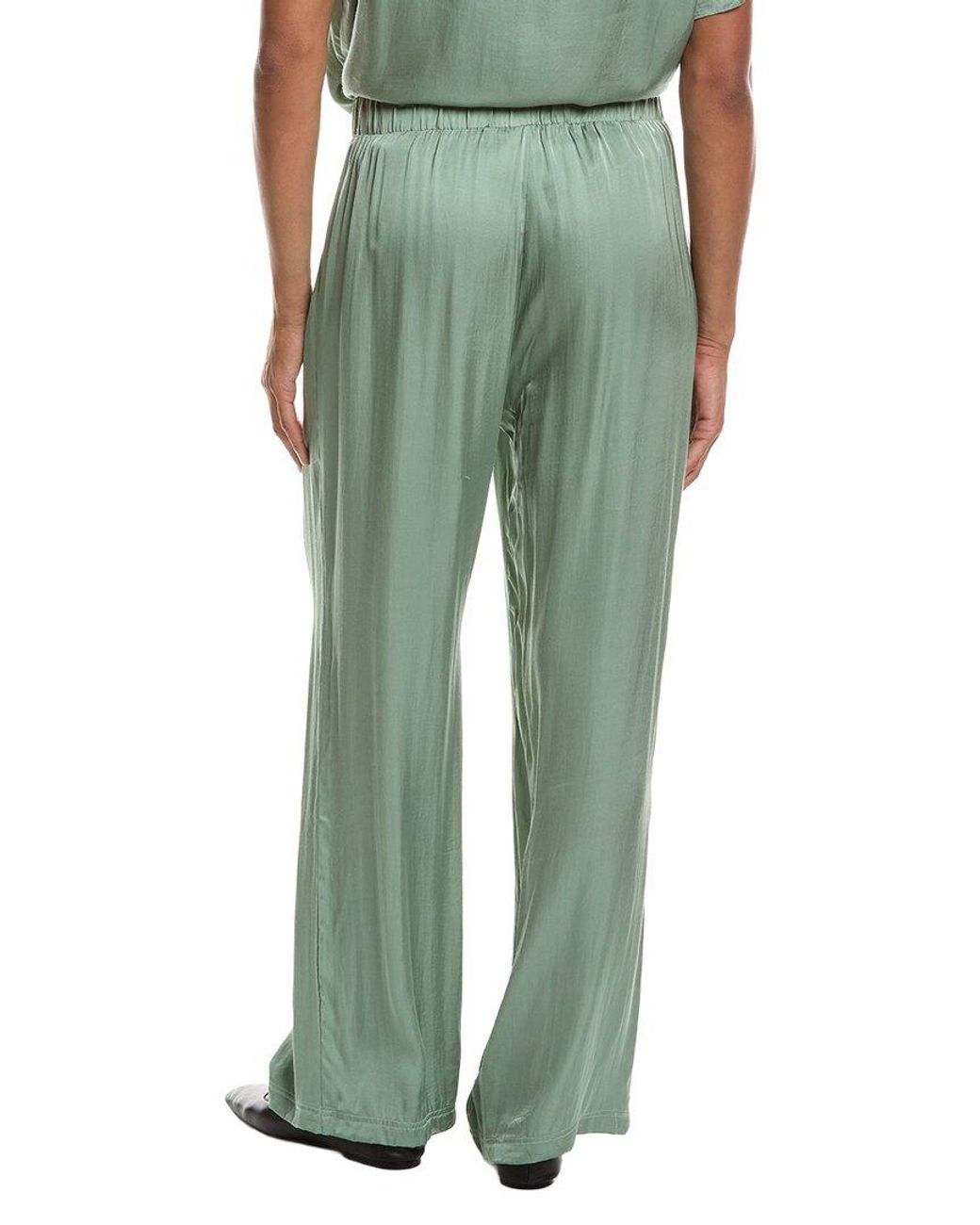 PERFECTWHITETEE Green Camile Luxe Satin Straight Leg Pant