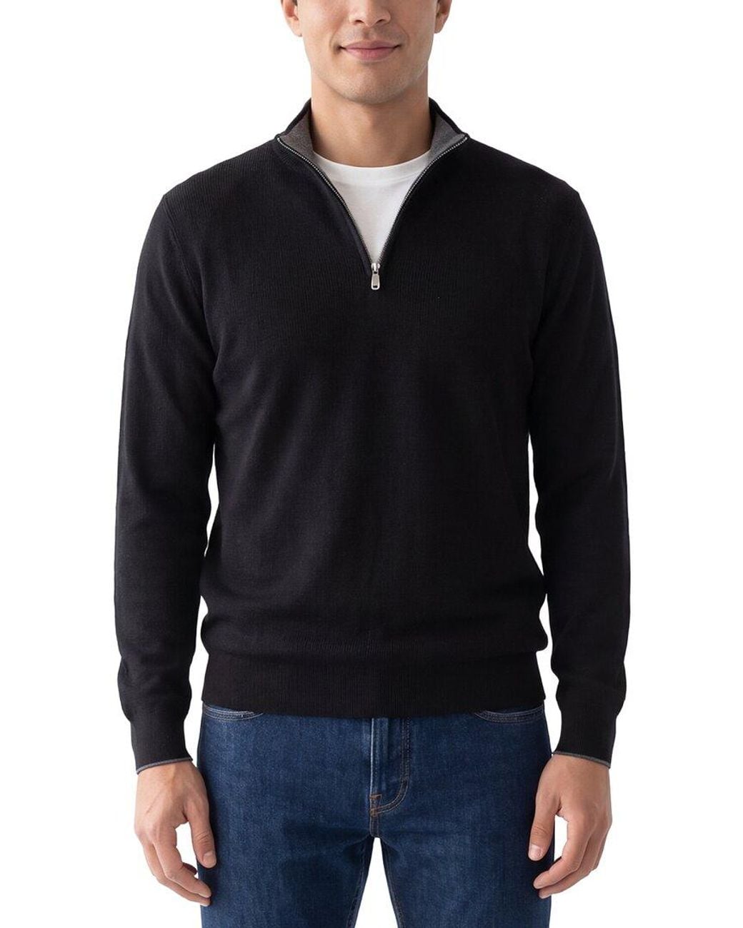 Raffi Black English Rib Wool-Blend 1/4-Zip Sweater for men