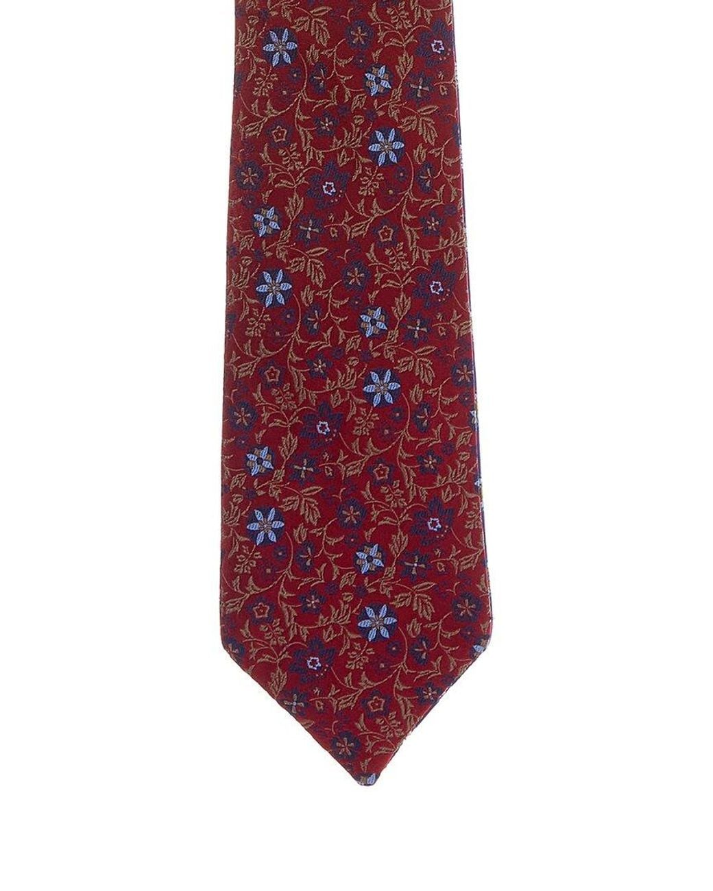 Canali Red Floral/ Medallions Reversible Silk Tie for men