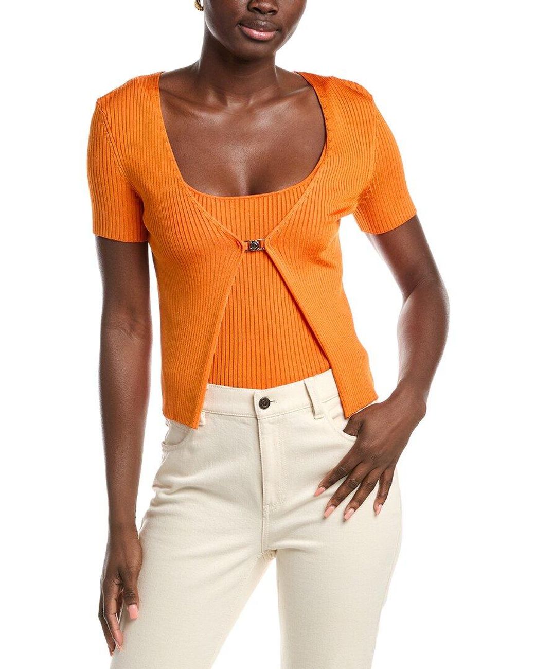 Maje Orange 2-In-1 Clasp Front Sweater