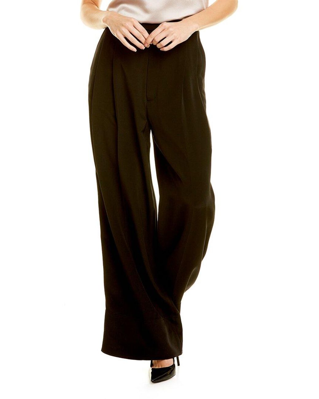 St. John Pleated Wide Leg Silk Pant in 