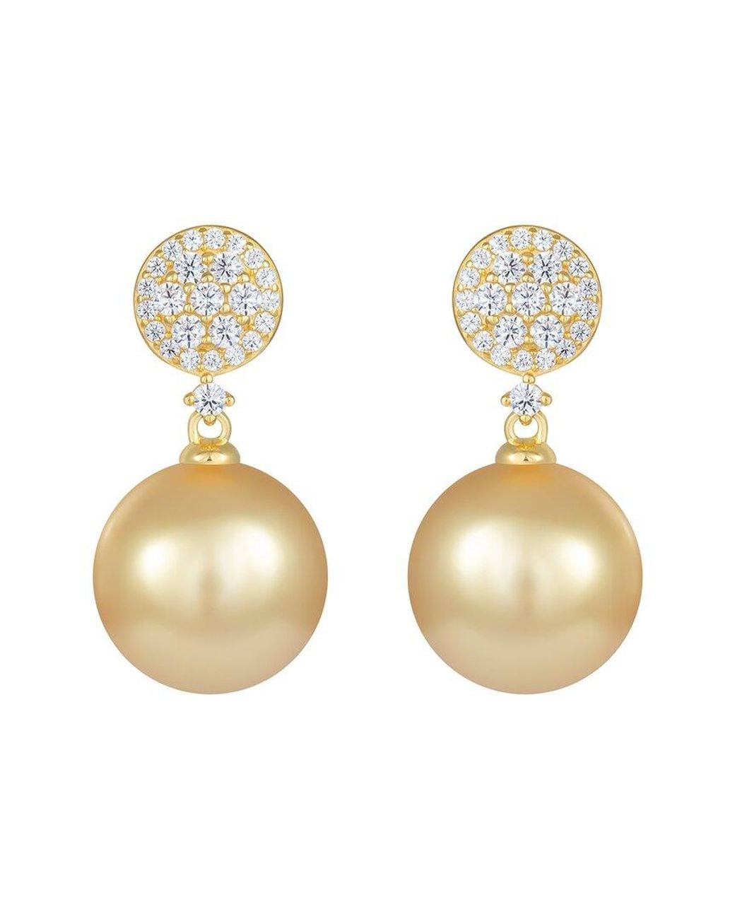 Splendid Metallic 14Mm Pearl Cz Plated Earrings