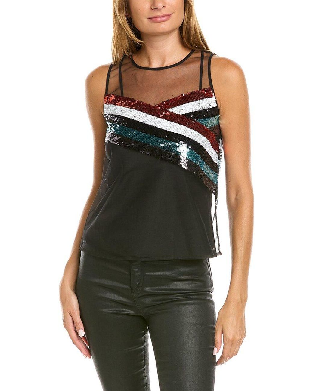Emporio Armani Sequin Logo Loungewear Top in Red Womens Clothing Tops Sleeveless and tank tops 