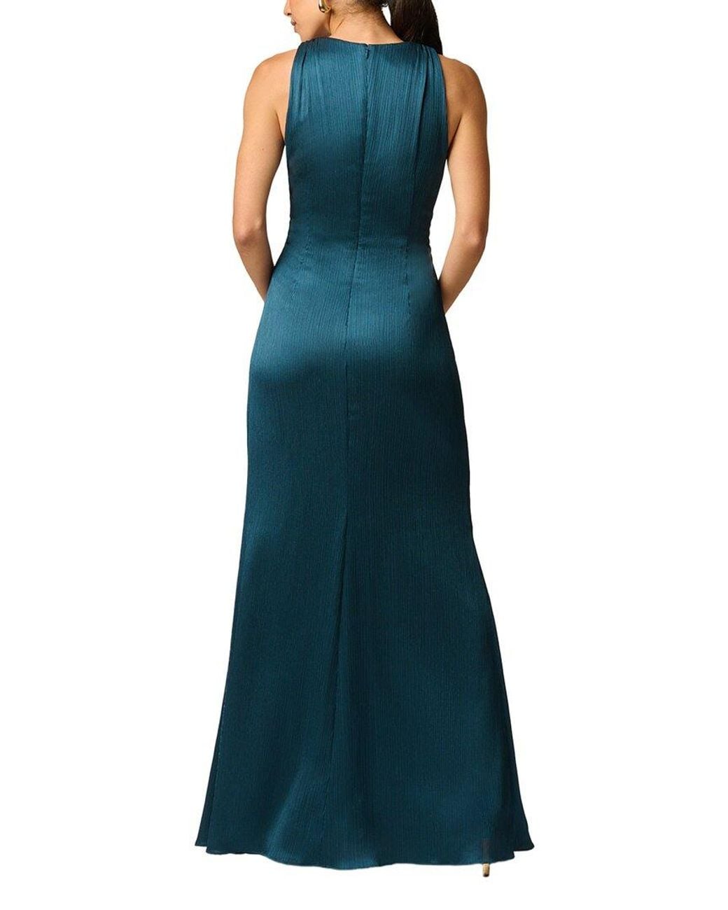 ADRIANNA EVE Blue Crinkle Satin Long Dress