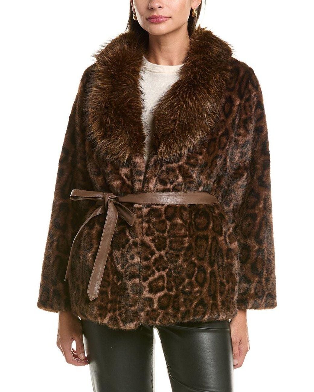La Fiorentina Brown Leopard Faux Fur Cropped Jacket