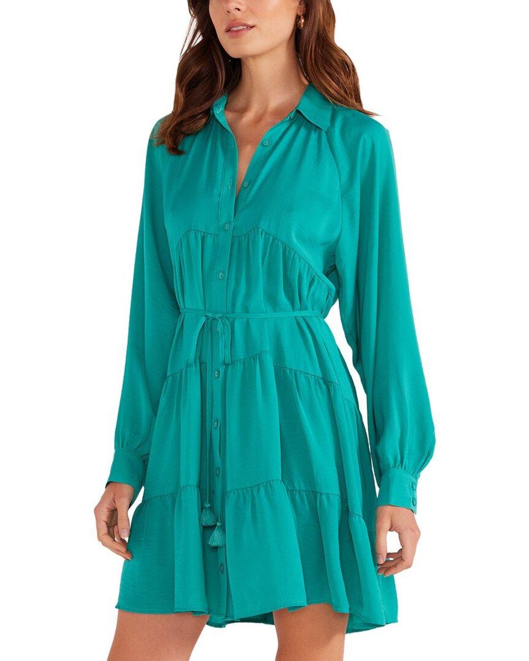 MINKPINK Blue Emma Tiered Shirt Dress