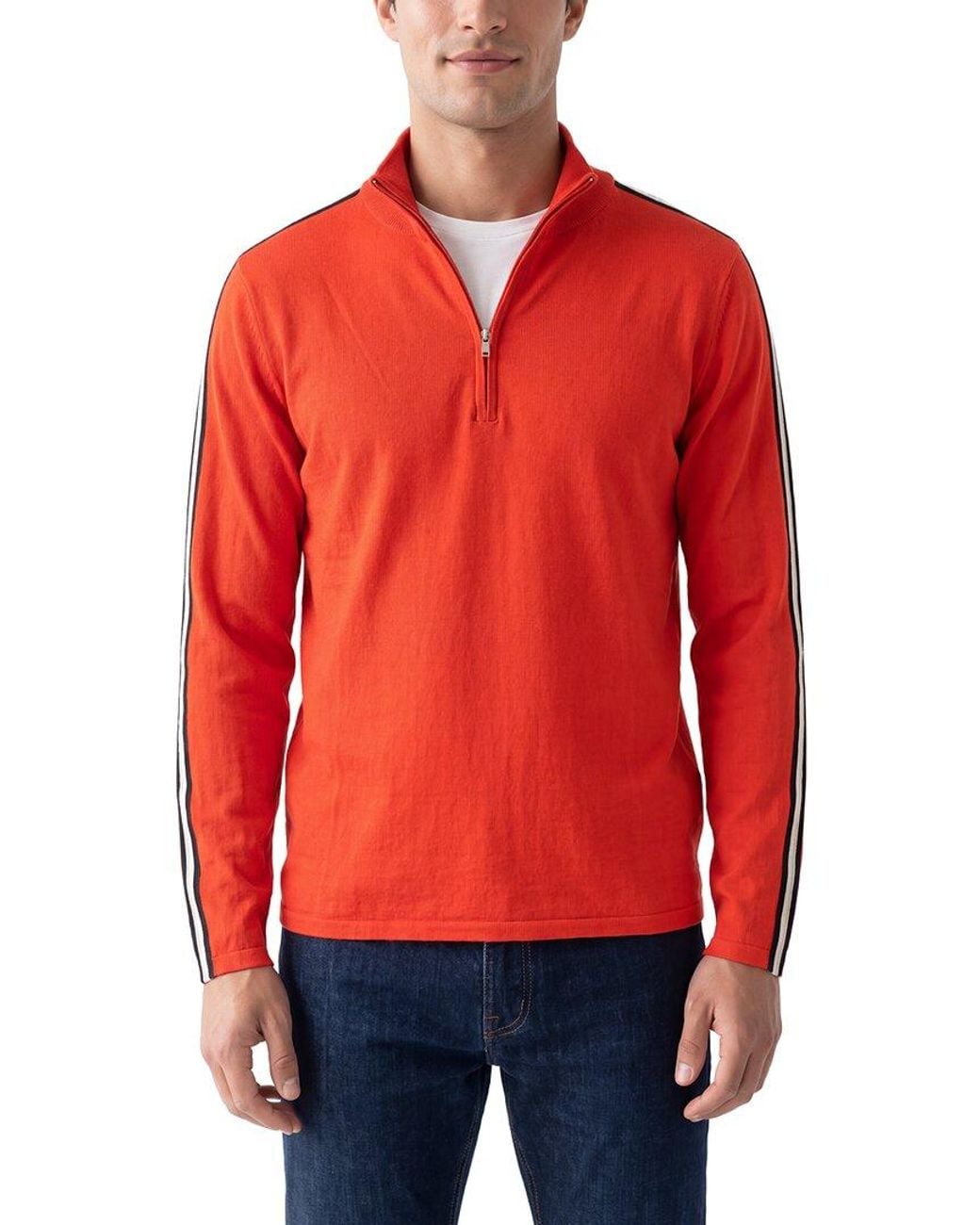 N.Peal Cashmere Red Stripe 1/2-Zip Cashmere-Blend Mock Neck Sweater for men