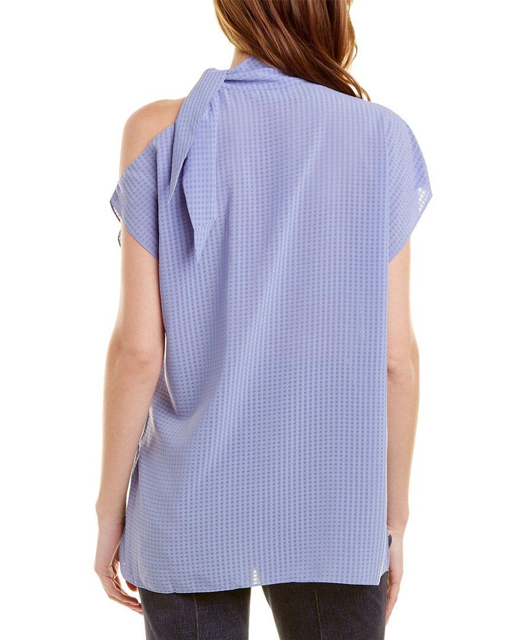 PEARL BY LELA ROSE Blue Sheer Check Top