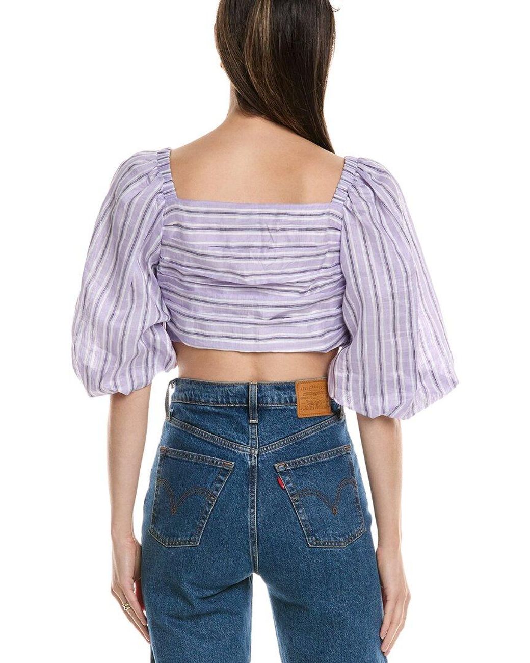 Sandro Blue Linen-Blend Top