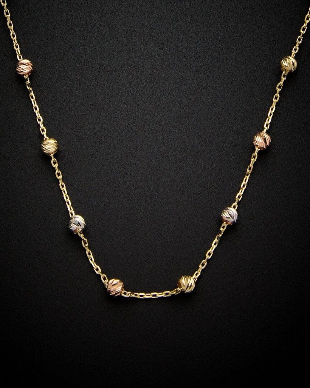 Italian Gold Black 14k Tri-tone Bead Station Necklace