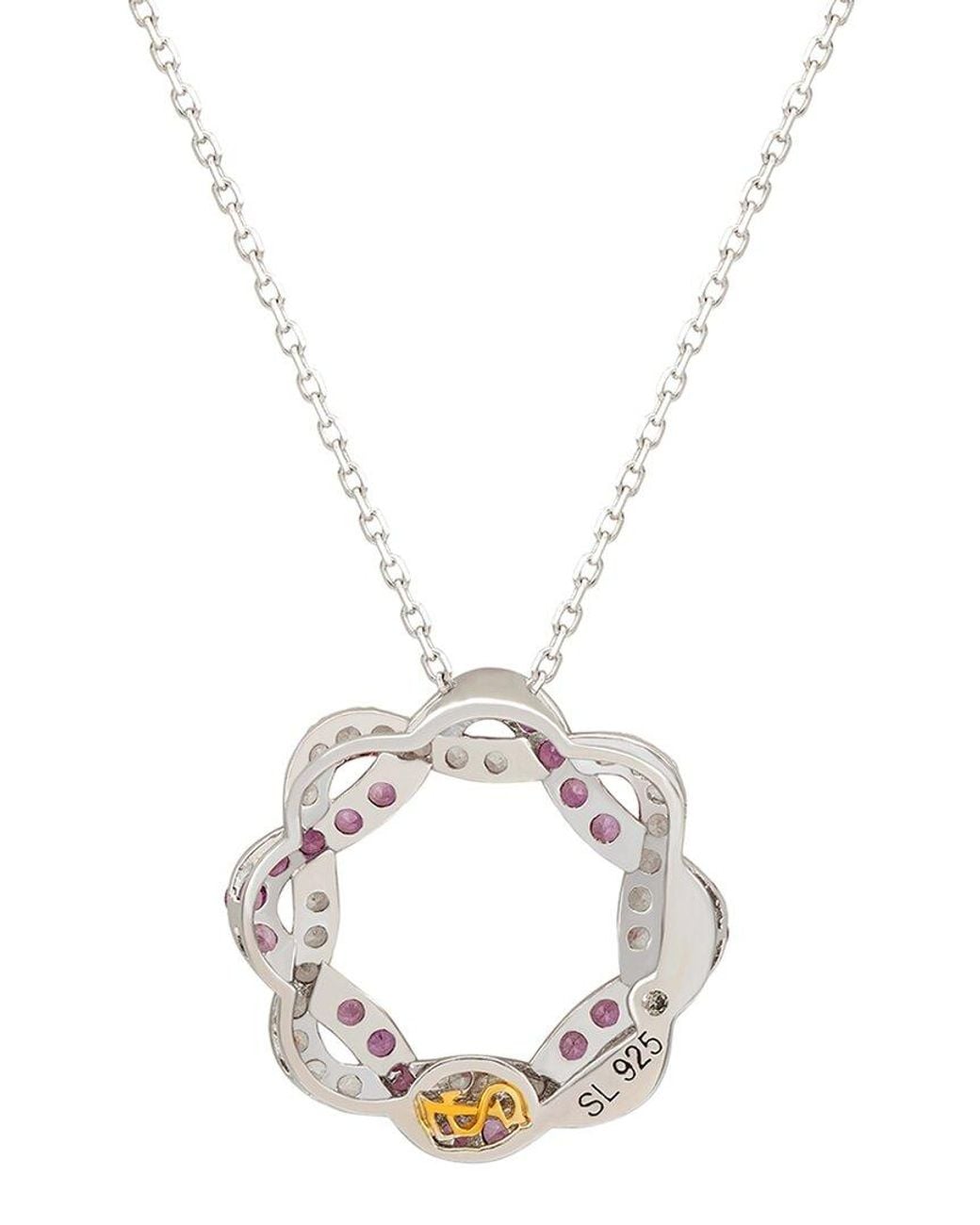 Suzy Levian Pink Silver 0.02 Ct. Tw. Diamond & Sapphire Circle Pendant