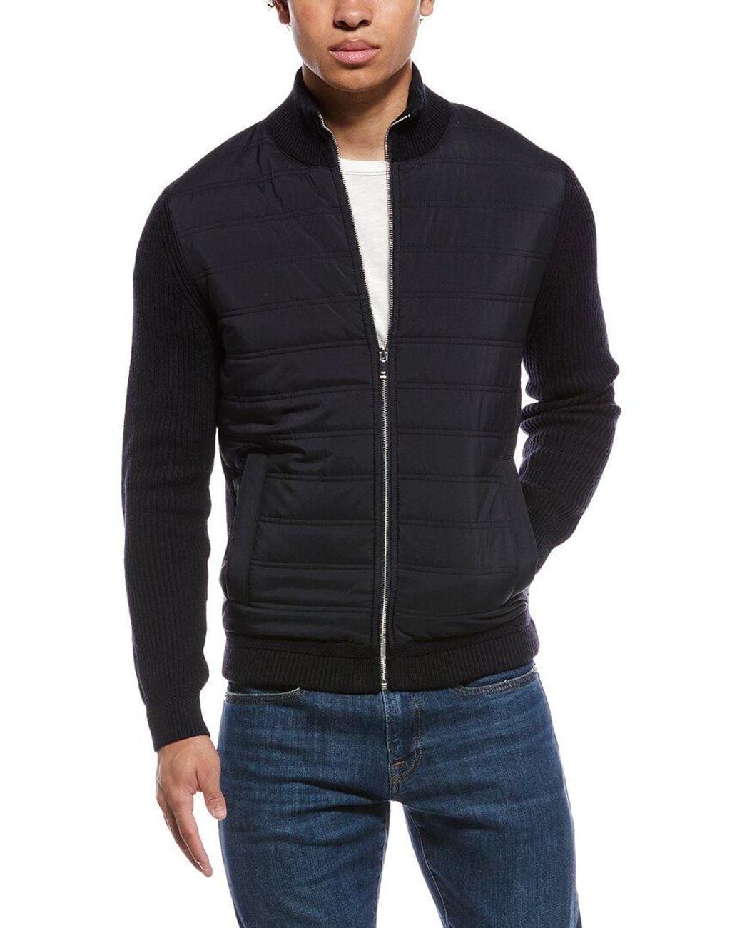 Reiss Blue Trainer Quilted Hybrid Wool-Blend Jacket