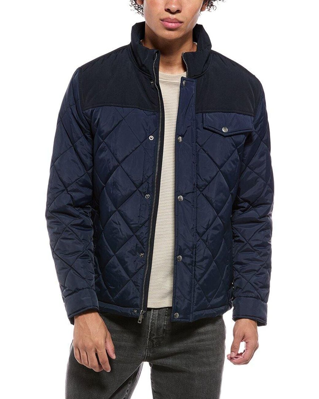 Cole Haan Blue Signature Tonal Mix Media Diamond Jacket for men