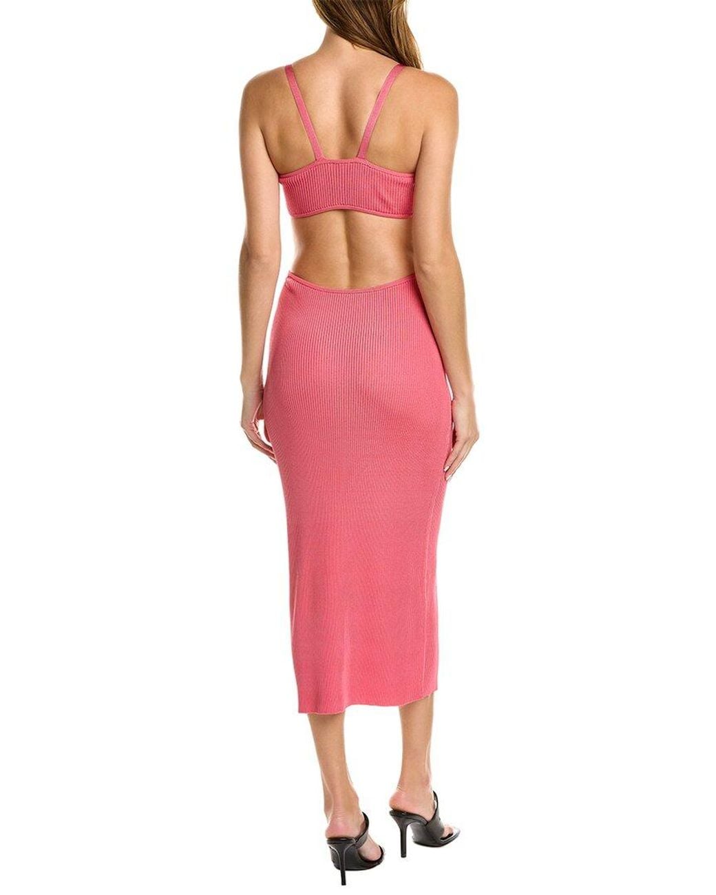 Cult Gaia Pink Serita Ribbed Knit Cut-out Midi Dress