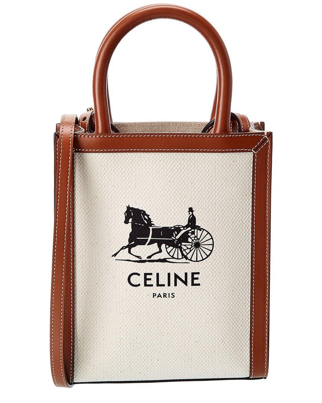 Celine Vertical Cabas Mini Canvas & Leather Tote in Brown | Lyst
