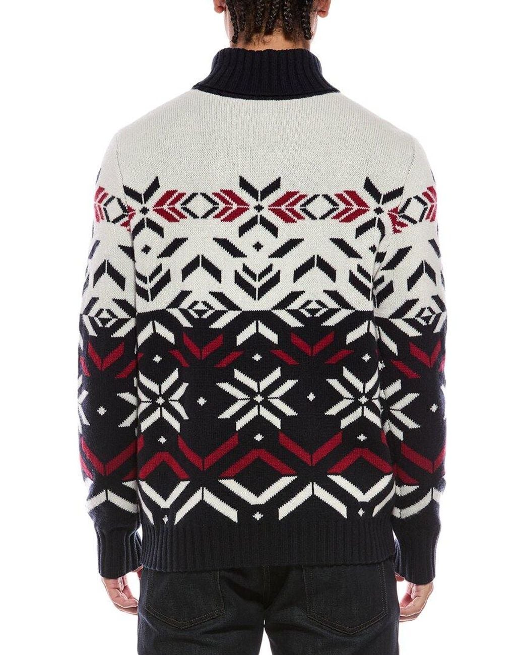 N.Peal Cashmere Gray Jacquard Pattern 100% Cashmere Turtleneck Sweater for men