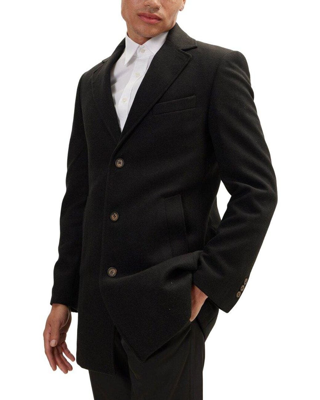 Ron Tomson Black Overcoat for men