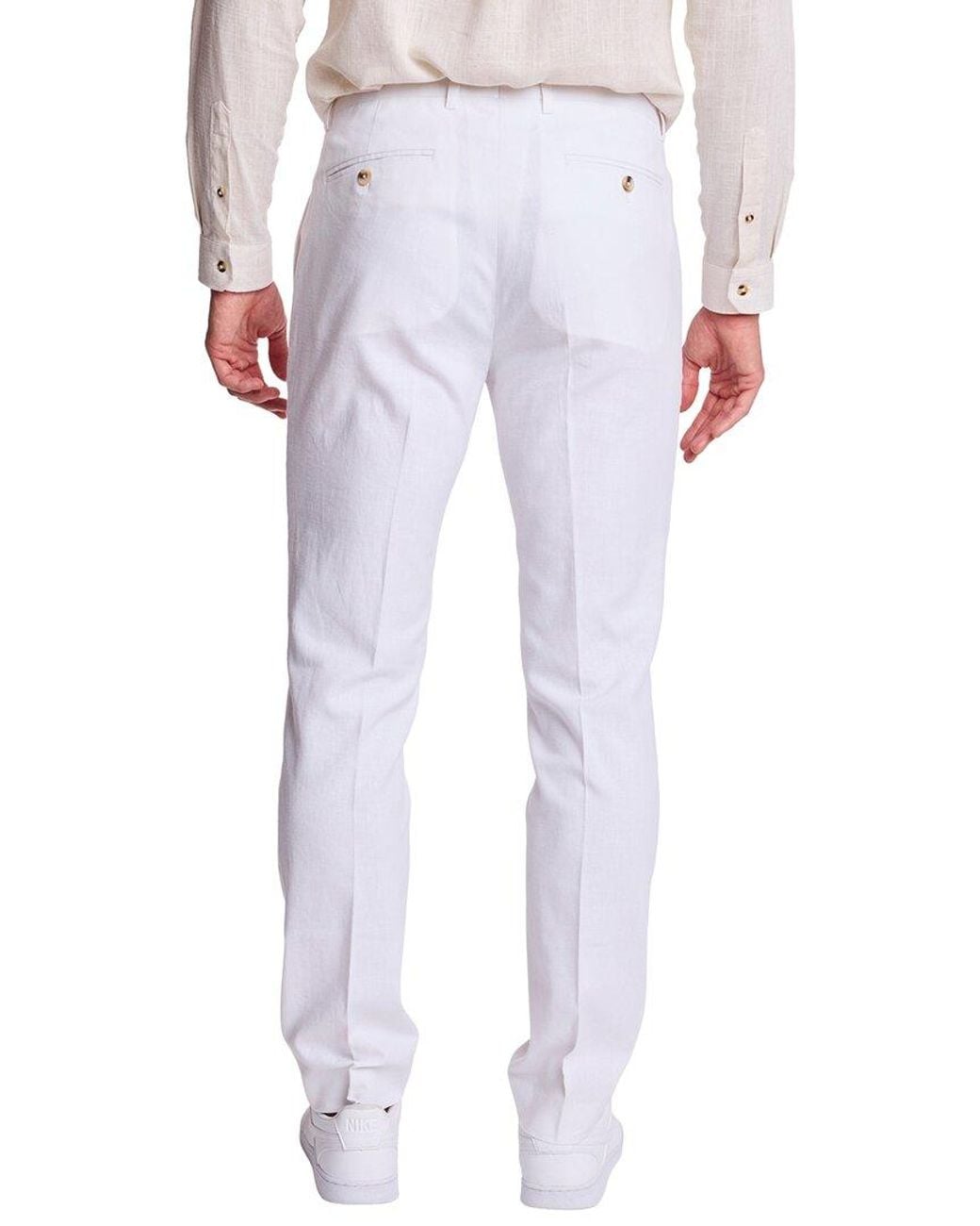 Paisley & Gray White Downing Linen-Blend Pant for men