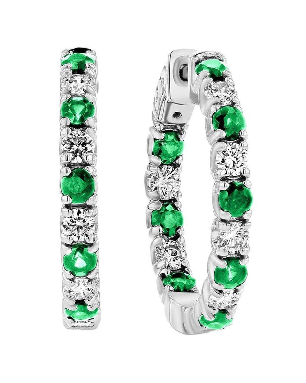 Diana M White Fine Jewelry 14k 3.58 Ct. Tw. Diamond & Emerald Hoops
